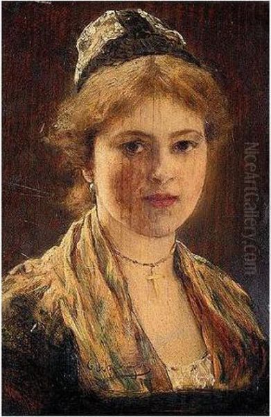 Portrait Of A Woman Oil Painting by Franz Von Defregger