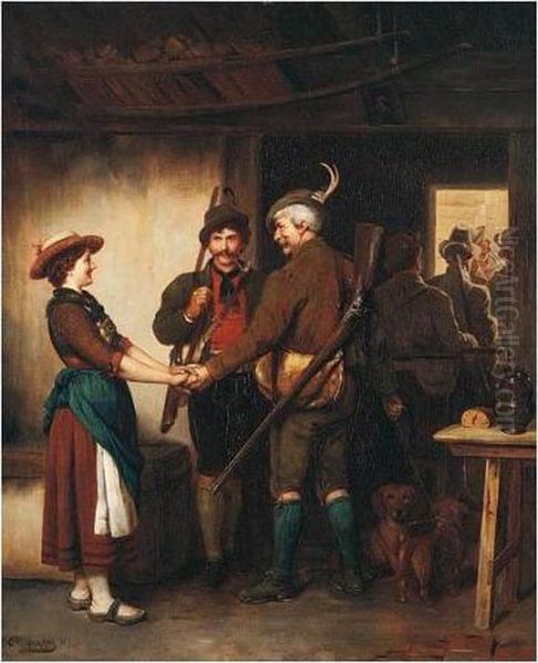 Abschied Der Jager (the Hunters' Farewell) Oil Painting by Franz Von Defregger