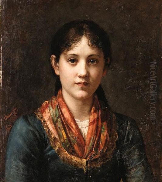 Portrait Of A Young Lady Oil Painting by Franz Von Defregger