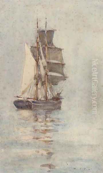 A brigantine in light airs Oil Painting by Henry Scott Tuke