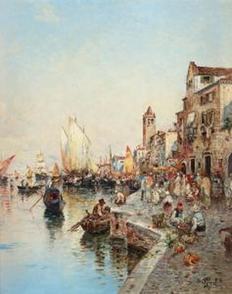 Venetian Embankment Scene Oil Painting by Wilhelm von Gegerfelt