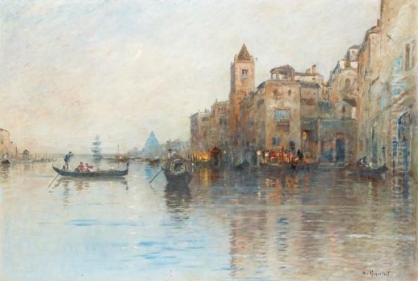 Venetian Canal Scene Oil Painting by Wilhelm von Gegerfelt