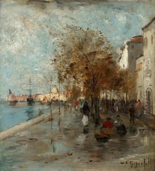 Venetian Embankment Scene Oil Painting by Wilhelm von Gegerfelt