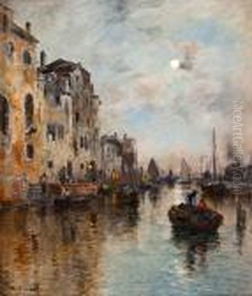 Venetian Channel Scene Oil Painting by Wilhelm von Gegerfelt