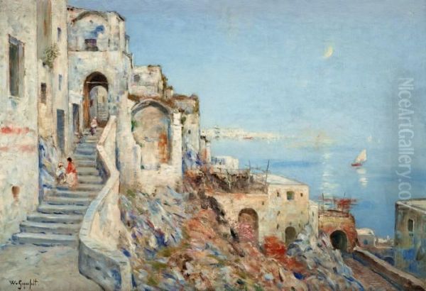 Italian Coastal Scene Oil Painting by Wilhelm von Gegerfelt