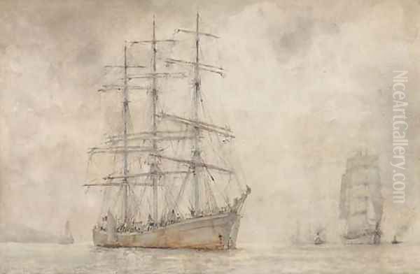 A windjammer lying at anchor Oil Painting by Henry Scott Tuke