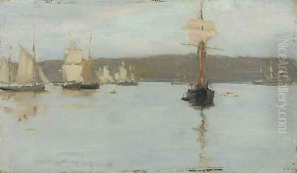 Schooners at Falmouth Oil Painting by Henry Scott Tuke