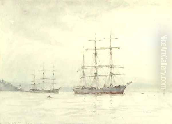 Two windjammers lying at anchor in Falmouth Oil Painting by Henry Scott Tuke