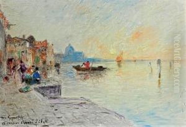 View From Venice. Signed W V Gegerfelt, A Mon Ami Tibott? Oil On Plate. 23 X 32 Cm Oil Painting by Wilhelm von Gegerfelt