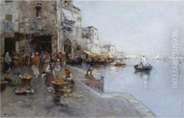 Venetian Market Oil Painting by Wilhelm von Gegerfelt