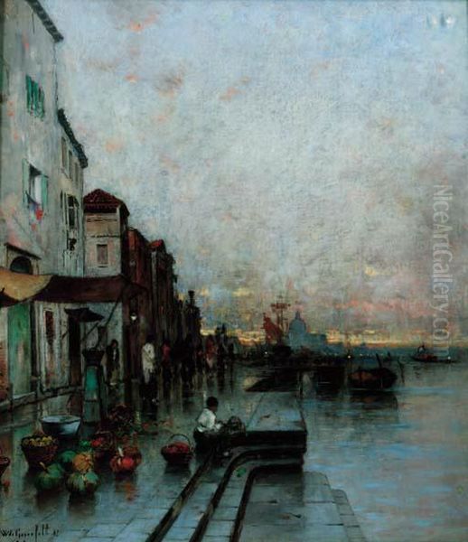 A Market On The Edge Of The Lagoon, Venice Oil Painting by Wilhelm von Gegerfelt