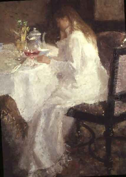 At the Breakfast Table Oil Painting by Jan Toorop