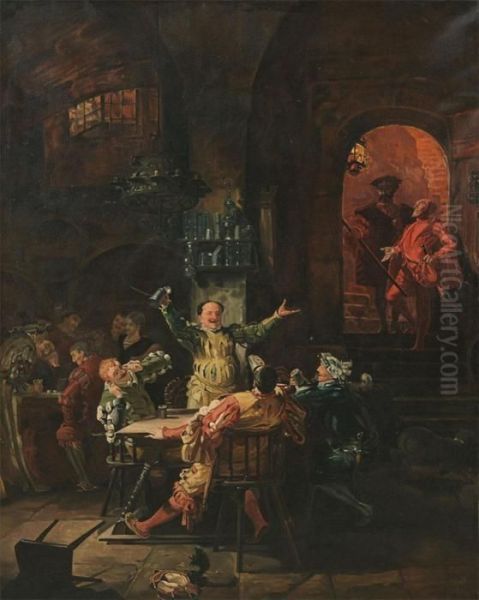 Tavern Interior With Drinking-bout Oil Painting by Eduard Von Grutzner