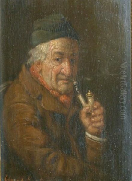 Portrait Of A Man Smoking A Pipe Oil Painting by Eduard Von Grutzner