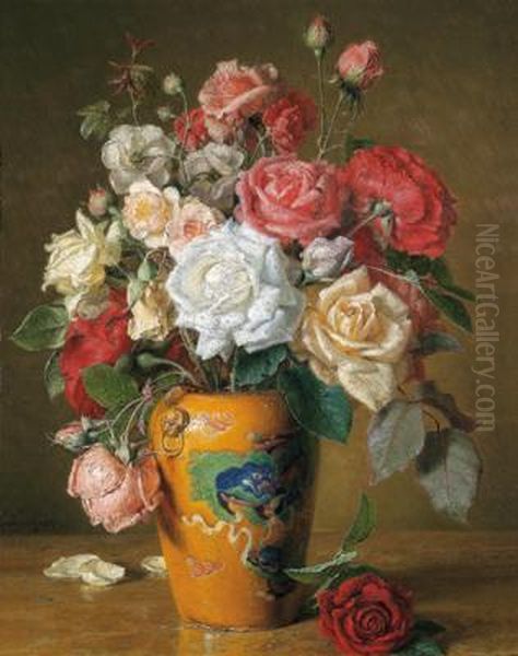 Naturamorta Di Fiori Oil Painting by Eduard Von Grutzner