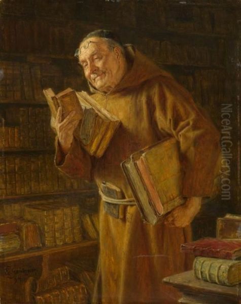 Monk In The Library. 1894. Oil Painting by Eduard Von Grutzner