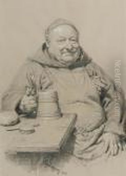 Monk With Bierstein. 1906. Oil Painting by Eduard Von Grutzner