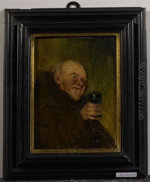 Monch Mit Einem Glas Wein. Oil Painting by Eduard Von Grutzner