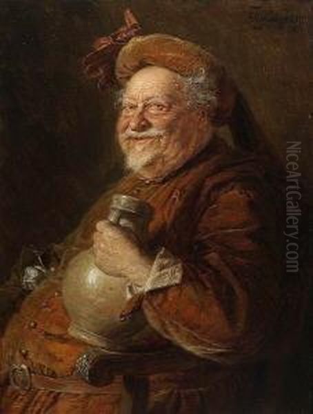 Falstaff Mit Weinkrug. Oil Painting by Eduard Von Grutzner