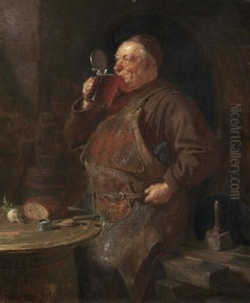 Brotzeit. 1899. Oil Painting by Eduard Von Grutzner