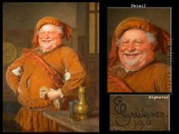 Falstaff Mit Handschuhen Neben Zinnkanne Und Weinglas Oil Painting by Eduard Von Grutzner