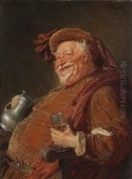 Falstaff Mit Groser Weinkanne Und
 Becher. Oil Painting by Eduard Von Grutzner