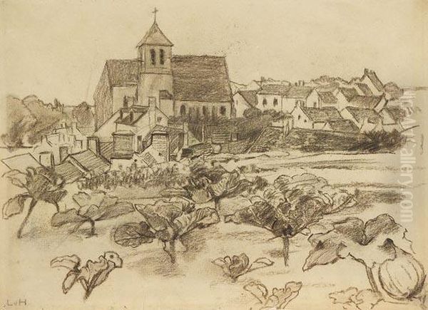 Dorfansicht Mit Kirche Oil Painting by Ludwig Von Hofmann