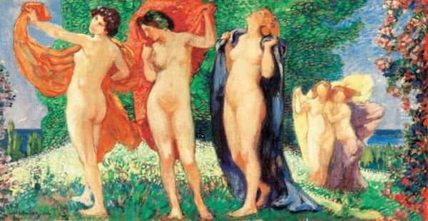 Judgement Of Paris Oil Painting by Ludwig Von Hofmann