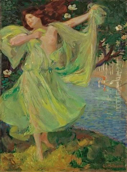 Tanzerin Im Grunen Kleid Am See Oil Painting by Ludwig Von Hofmann