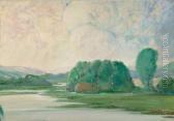 Sommerliche Flusslandschaft. Oil Painting by Ludwig Von Hofmann