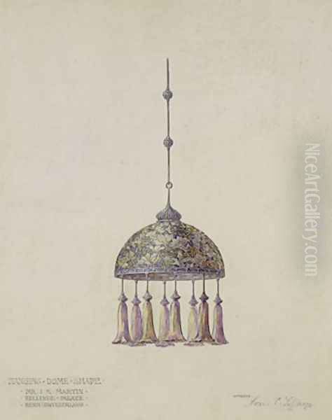 Drawing for magnolia hanging dome shade Oil Painting by Louis Comfort Tiffany