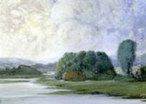 Sommerliche Flusslandschaft Oil Painting by Ludwig Von Hofmann