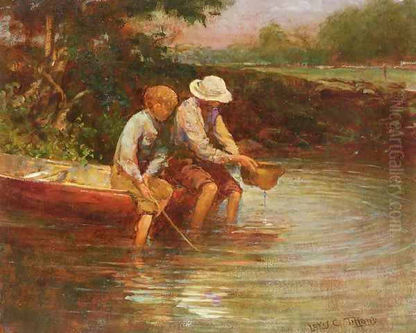 Boys Fishing Oil Painting by Louis Comfort Tiffany