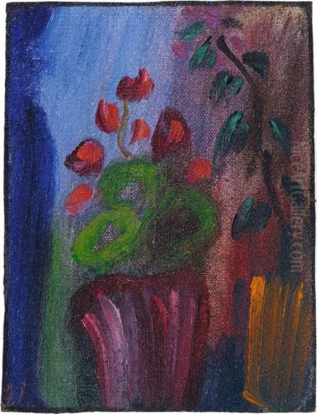 Stilleben (alpenveilchen Mit Sieben Roten Bluten) Oil Painting by Alexei Jawlensky