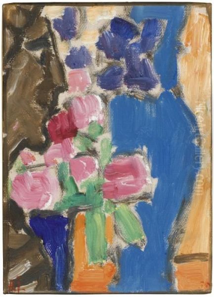 Stilleben: Blumenstilleben Mit Vase Und Figur (halbprofil) Oil Painting by Alexei Jawlensky