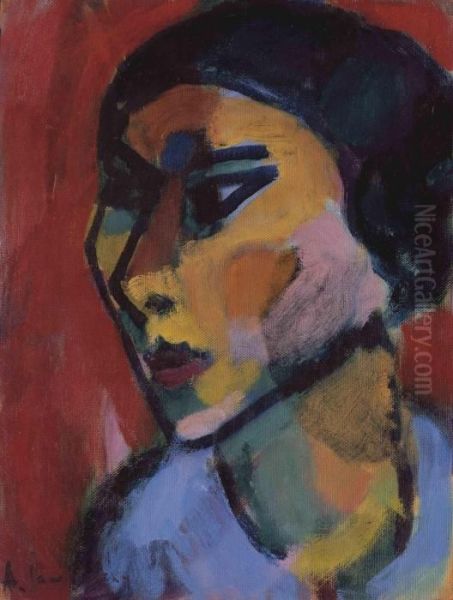 Frauenkopf Im Dreiviertel Profil Oil Painting by Alexei Jawlensky