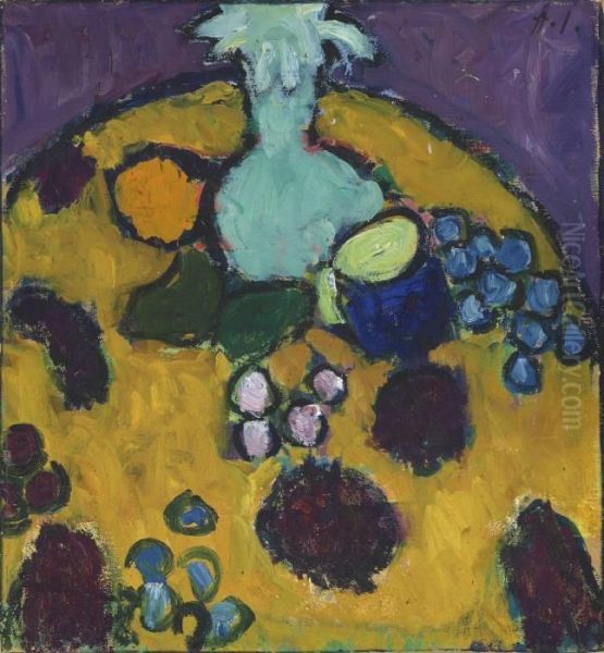 Stilleben Mit Gestickter Decke Oil Painting by Alexei Jawlensky