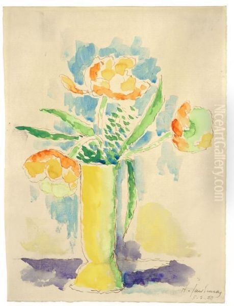 Blumen In Gelber Vase Oil Painting by Alexei Jawlensky