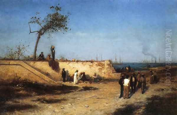 Fruit Vendors Under the Sea Wall at Nassau Oil Painting by Louis Comfort Tiffany