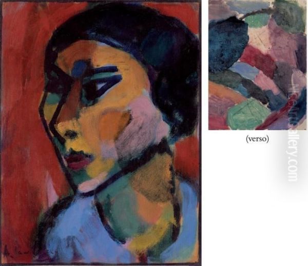 Frauenkopf Im Dreiviertel Profil
 (recto); Fragment Einer Grosservariation (unterer Teil) (verso) Oil Painting by Alexei Jawlensky