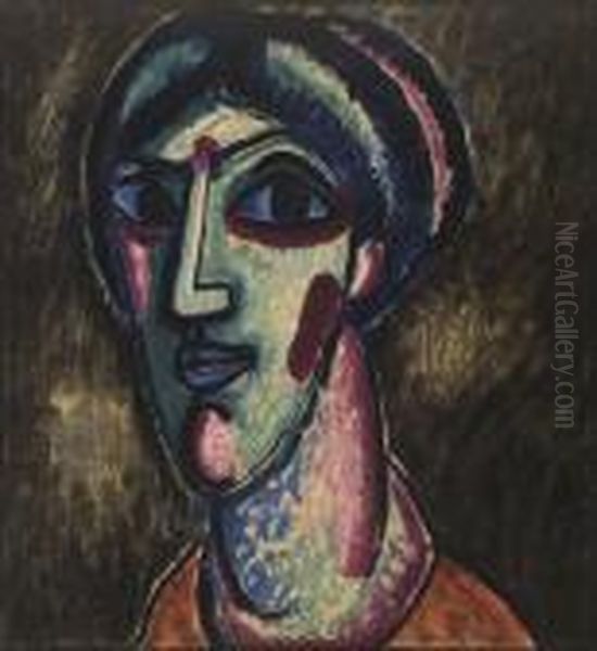 Kopf In Schwarz Und Grun Oil Painting by Alexei Jawlensky