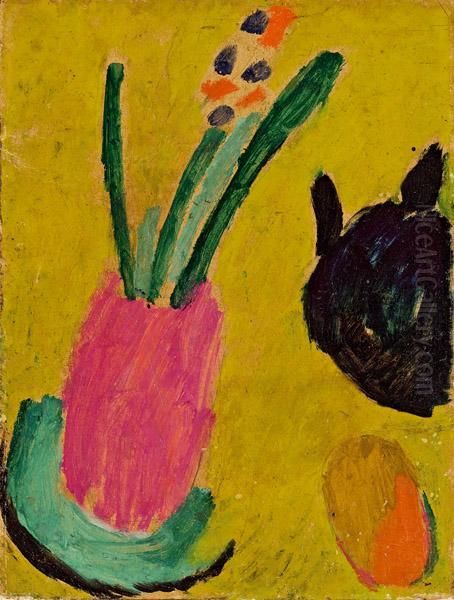 Stillleben Mit Katze Und Pinseltopf Oil Painting by Alexei Jawlensky