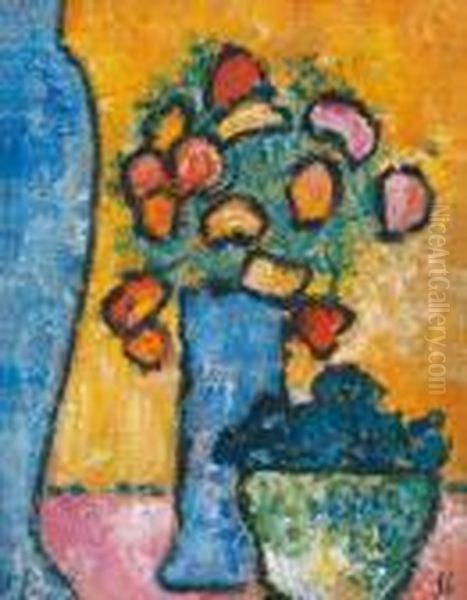 Natura Morta Con Due Vasi Blu Oil Painting by Alexei Jawlensky