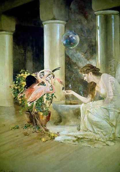 Feeding the Flamingos Oil Painting by Louis Comfort Tiffany