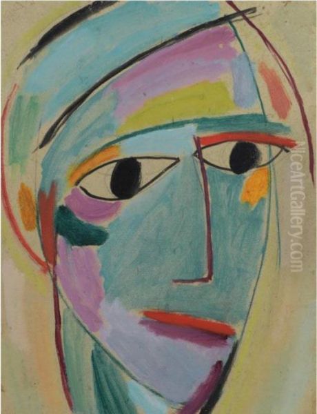 Mystischer Kopf: Dreiviertelprofil (mystical Head: Three-quarter Profile) Oil Painting by Alexei Jawlensky