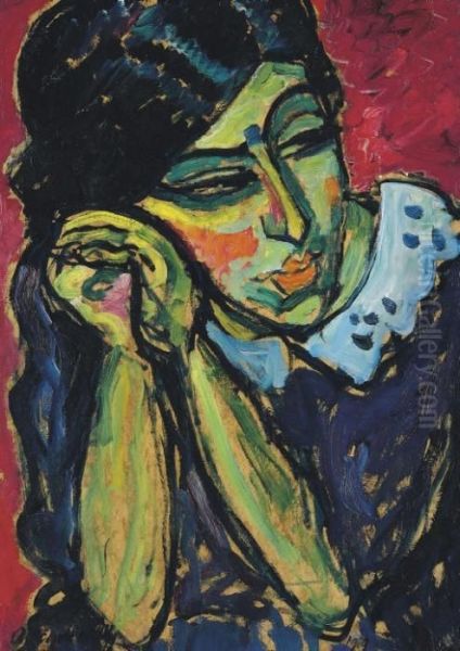 Madchen Mit Zopf Oil Painting by Alexei Jawlensky