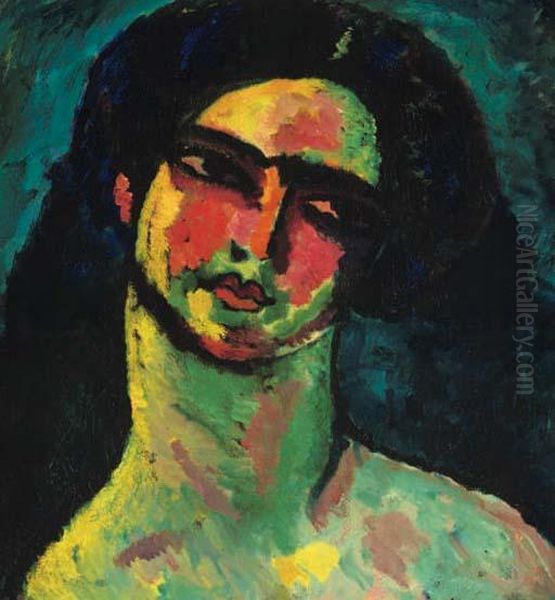 Kopf Einer Italienerin Mit Schwarzem Haar Von Vorne Oil Painting by Alexei Jawlensky