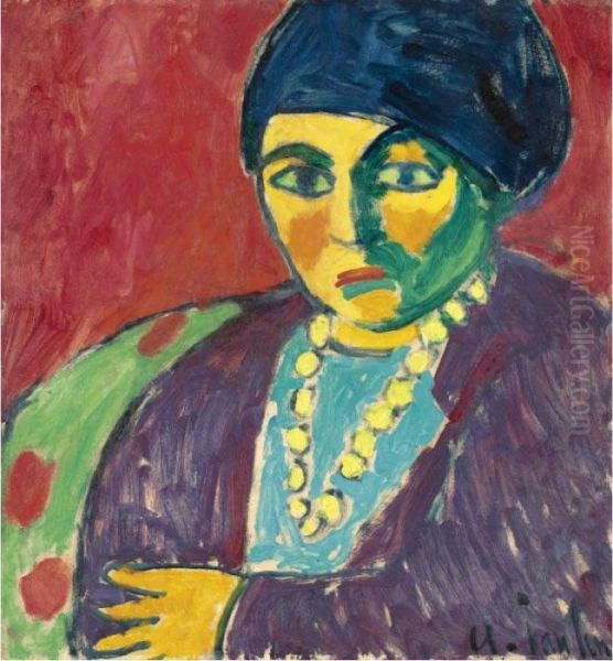 Weiblicher Kopf (helene) (female Head, Helene) Oil Painting by Alexei Jawlensky