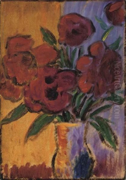 Grosses Stilleben (rote Blumen In Vase) Oil Painting by Alexei Jawlensky