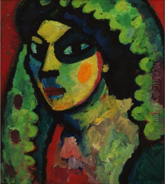 Sizilianerin Mit Grunem Shawl Oil Painting by Alexei Jawlensky